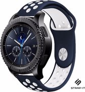 Siliconen Smartwatch bandje - Geschikt voor  Samsung Gear S3 Classic & Frontier sport band - blauw/wit - Strap-it Horlogeband / Polsband / Armband