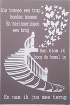 Handgemaakt Houten tekstbord "Tranen & Herinneringen" 20x30 cm