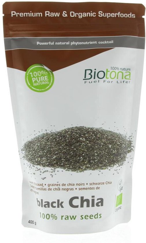 Biotona zak met zwarte chiazaad, 100% pure natuurlijke zaden. "Premium Raw & Organic Superfoods"