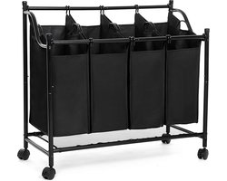 Wasmand, wasverzamelaar met 4 afneembare stoffen zakken, wassorteerder, stabiel, 4 x 35 liter, zwart-LSF005