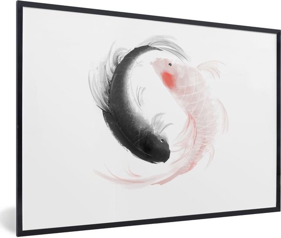 Fotolijst incl. Poster - Een illustratie van het Yin en Yang logo met vissen - 30x20 cm - Posterlijst