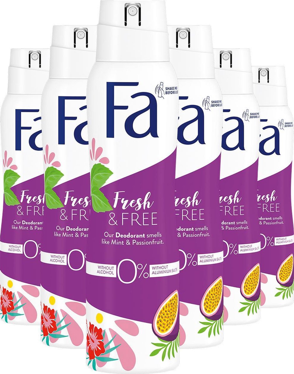 Fa Fresh & Free Mint & Passionfruit - Deodorant Spray - Voordeelverpakking - 6 x 150 ml - Fa