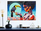 Doe-het-zelf op canvas schilderen - Girl With a Toucan-60x40