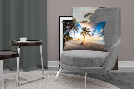 Sierkussens - Kussen - De zon gaat onder bij een tropisch strand - 60x40 cm - Kussen van katoen