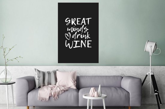 Citation de Vin `` les grands esprits boivent du vin '' sur fond noir 120x180 cm XXL / Groot format!