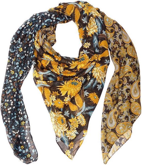 Sarlini Vierkante Sjaal Flower Multi Black