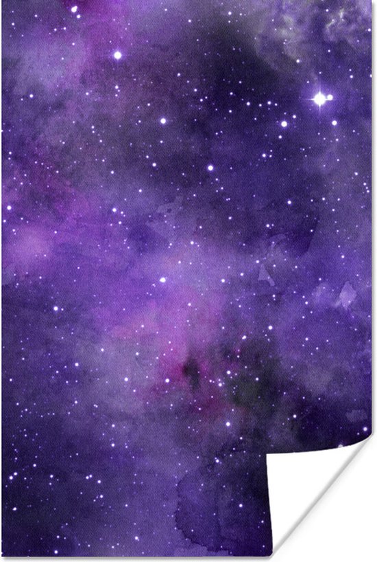Poster 120x180 cm - Waterverf - Sterren - Paars - Posters - Kamer decoratie - Wanddecoratie woonkamer - Muurdecoratie slaapkamer XXL