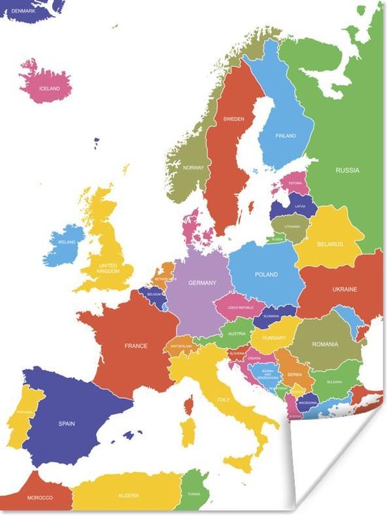 Detailed map of Europe 60x80 cm - Foto print op Poster (wanddecoratie woonkamer / slaapkamer)