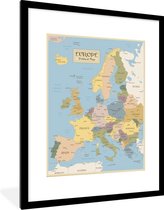 Fotolijst incl. Poster - Kaart - Europa - Oud - 60x80 cm - Posterlijst