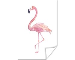 Roze flamingo gemaakt van waterverf op een witte achtergrond 80x120 cm - Foto print op Poster (wanddecoratie woonkamer / slaapkamer)