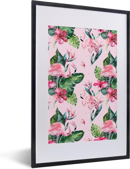 Fotolijst incl. Poster - Bloemen - Flamingo - Planten - 40x60 cm - Posterlijst