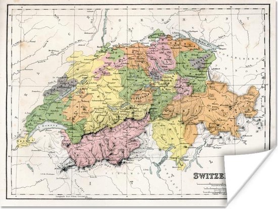 Poster Antieke kaart van Zwitserland - 80x60 cm
