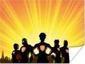Illustration pour enfants de silhouettes de super-héros pour skyline 120x90 cm