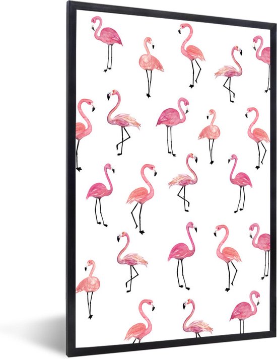 Fotolijst incl. Poster - Roze - Flamingo - Familie - 20x30 cm - Posterlijst