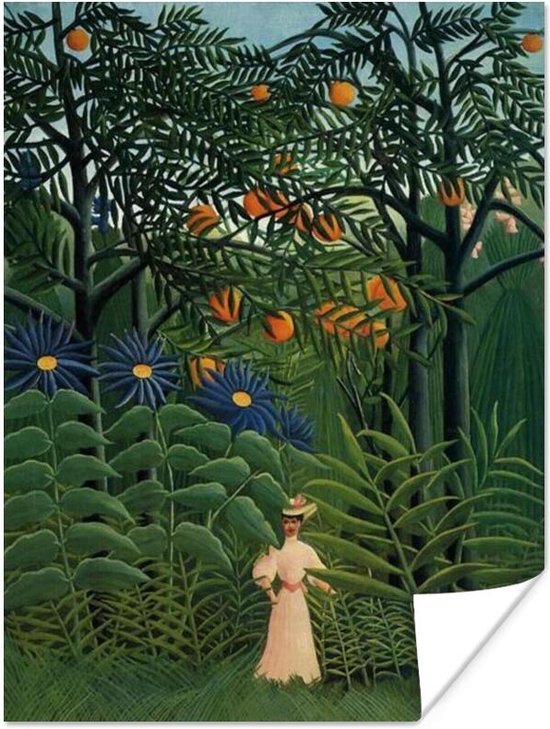Femme marche dans une forêt exotique - peinture d'Henri Rousseau 90x120 cm  | bol
