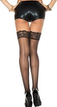 Lange Kousen Met Naad En Kanten Top - Zwart - One Size (S-L 34 - 40)