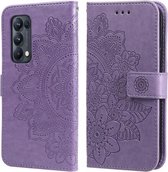 Voor OPPO Reno5 Pro+/Vind X3 Neo 7-bloemblaadje Bloemen Embossingpatroon Horizontale Flip PU-lederen hoes met houder & kaartsleuven & portemonnee & fotolijst (lichtpaars)