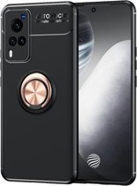 Voor vivo X60 Pro metalen ringhouder 360 graden roterende TPU-hoes (zwart + roségoud)