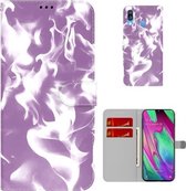 Voor Samsung Galaxy A40 Cloud Fog Pattern Horizontal Flip Leather Case met Houder & Card Slot & Wallet (Paars)