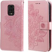 Voor Xiaomi Redmi Note 9s/Note 9 Pro 4G/Note 9 Pro Max 7-bloemblaadje Bloemen Embossingpatroon Horizontaal Flip PU-lederen hoesje met houder & kaartsleuven & portemonnee & fotolijst (roségoud