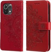 Voor Geschikt voor Xiaomi Mi 11 7-bloemblaadje Bloemen Embossingpatroon Horizontale Flip PU-lederen hoes met houder & kaartsleuven & portemonnee & fotolijst (rood)