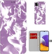 Voor Samsung Galaxy A22 5G Cloud Fog Patroon Horizontale Flip Lederen Case met Houder & Kaartsleuf & Portemonnee (Paars)