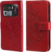 Voor Xiaomi Mi 11 Ultra 7-bloemblaadje Bloemen Embossingpatroon Horizontale Flip PU-lederen hoes met houder & kaartsleuven & portemonnee & fotolijst (rood)