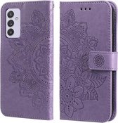 Voor Samsung Galaxy A82 5G 7-bloemblaadje Bloemen Embossing Patroon Horizontale Flip PU Lederen Case met Houder & Kaartsleuven & Portemonnee & Fotolijst (Lichtpaars)