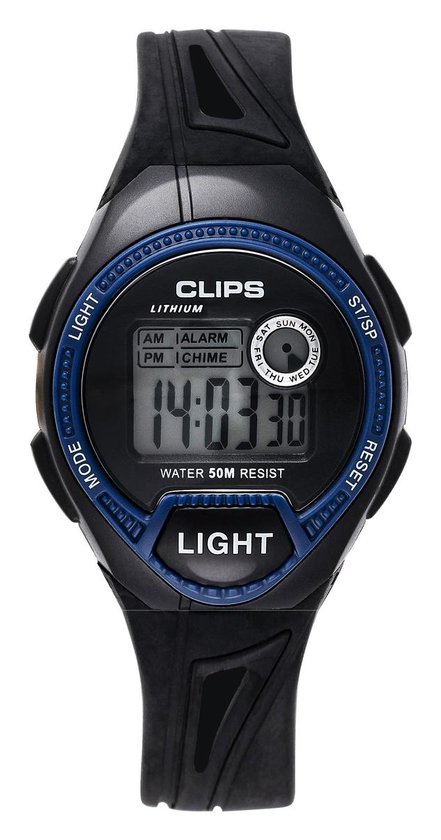 Clips 539-6004-94 Horloge - Rubber - Zwart - Ø 45 mm