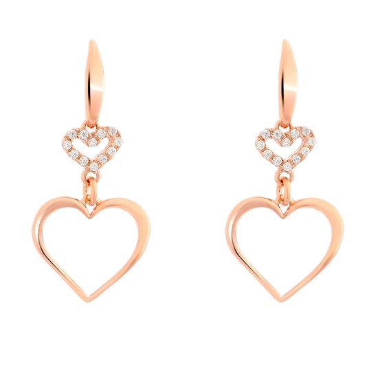 Orphelia ZO-7383 - Oorhangers Hearts - Zilver 925 Rosé - Zirkonia - 3.3 cm
