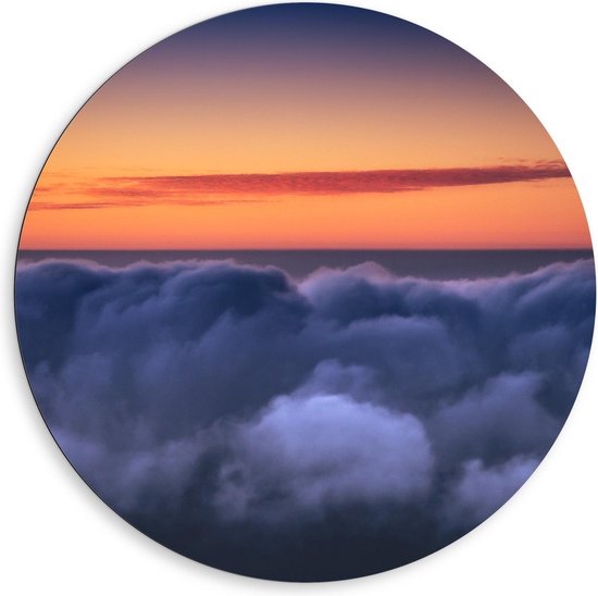 Dibond Wandcirkel - Wolken bij Oranje Lucht - 80x80cm Foto op Aluminium Wandcirkel (met ophangsysteem)