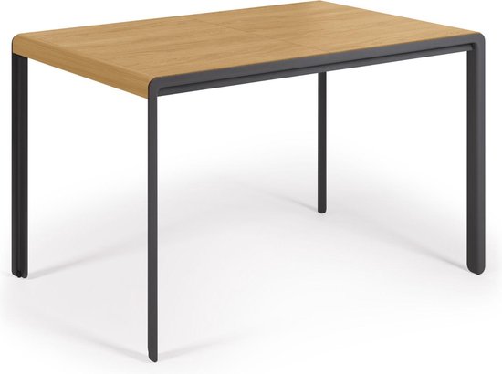 Kave Home - Table extensible Nadyria avec placage chêne et pieds en acier 120 (160) x 80 cm