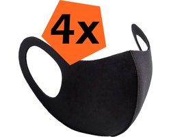Mondkapje Wasbaar Zwart Mondmasker Wasbaar Mondkapje Wasbare Mondkapjes Universeel - 4 PACK