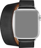 Compatible apple watch bandje - Double Leather Loop bandje - Zwart - Geschikt voor Apple watch 38mm / 40mm / 41mm - Apple watch series 3/4/5/6/7