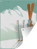 Tuin decoratie Een illustratie van ski's en skistokken die in de grond zijn gedrukt - 30x40 cm - Tuindoek - Buitenposter