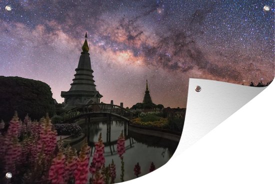 Tempel onder sterrenhemel Nepal - Tuinposter
