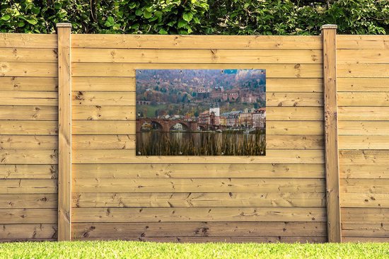 Tuinposter 120x80 cm - Tuindecoratie Heidelberg - Kasteel - Brug - Poster voor in de tuin - Buiten decoratie - Schutting tuinschilderij - Tuindoek muurdecoratie - Wanddecoratie balkondoek