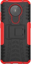 Nokia 5.3 Hoesje - Mobigear - Tire Serie - Hard Kunststof Backcover - Zwart / Rood - Hoesje Geschikt Voor Nokia 5.3