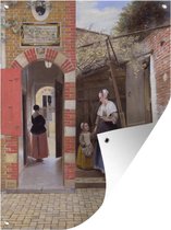 Tuinposter - Tuindoek - Tuinposters buiten - De binnenplaats van een huis in Delft - Schilderij van Pieter de Hooch - 90x120 cm - Tuin