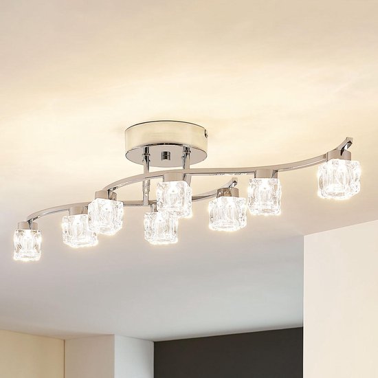 Lindby - LED plafondlamp- met dimmer - 8 lichts - glas, metaal - H: 16.5 cm - helder, chroom - Inclusief lichtbronnen