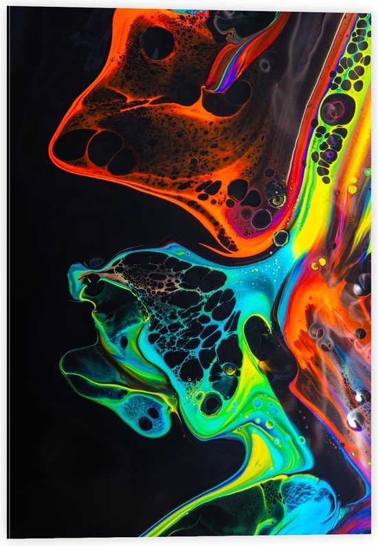 Dibond - Oranje en Blauwe Lichtgevend Water - 40x60cm Foto op Aluminium (Met Ophangsysteem)