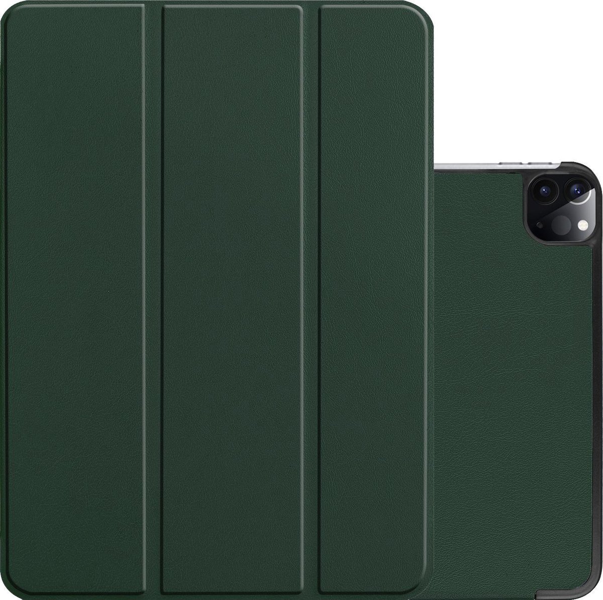 Hoes - Geschikt voor Apple iPad Pro (2021) - 12.9 inch - Dun & Stevig - Trifold Bookcase - Hard Cover Case - Met Uitsparing Geschikt voor Apple Pencil - Hardcover Book - Tablet Hoesje - Donkergroen