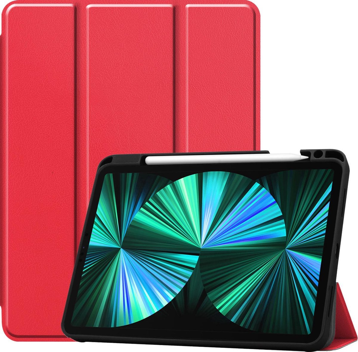 Hoesje Geschikt voor Apple iPad Pro (2021) - 12.9 inch - Dun & Stevig - Trifold Bookcase - Hard Cover Case - Met Uitsparing Geschikt voor Apple Pencil - Hardcover Book - Tablet Hoes - Rood