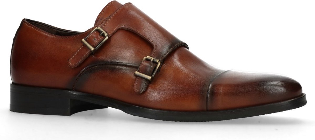 Manfield Heren Cognac gespschoenen van leer Maat 40 bol