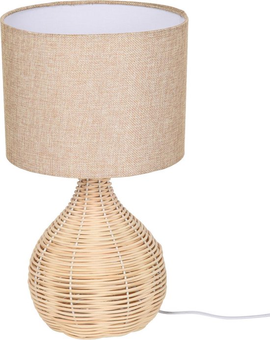 Lampe à Lampes - Lampe à poser salon - Décoration - Moderne - Lin - Rotin - Beige - 22L x 22W x 40H cm