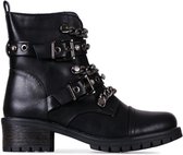 WELOVESHOES® Bottines Bottes de motard à talon - Simili cuir - Zwart - Taille 39