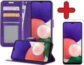 Samsung A22 Hoesje 5G Versie Book Case Met Screenprotector - Samsung Galaxy A22 Hoesje Wallet Case Portemonnee Hoes Cover - Paars