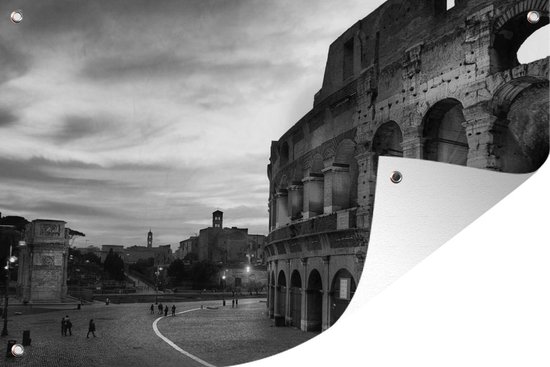 Foto: Muurdecoratie het colosseum in rome bij een zonsondergang zwart wit 180x120 cm tuinposter tuindoek buitenposter