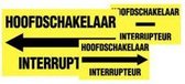 Hoofdschakelaar en interrupteur pijl rechts bord - kunststof - geel zwart 400 x 150 mm