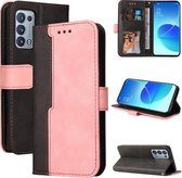 Voor OPPO Reno6 Pro 5G/Reno6 Pro+ 5G Zakelijke Stiksels-Kleur Horizontale Flip PU Lederen Case met Houder & Kaartsleuven & Fotolijst & Lanyard (Roze)